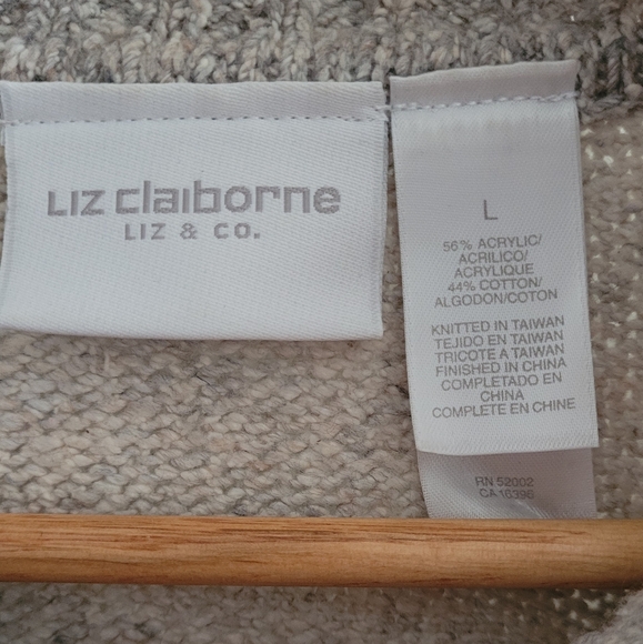 Liz Claiborne soft textured full zip cardigan sweater Women's large cream, grey - Picture 4 of 8
